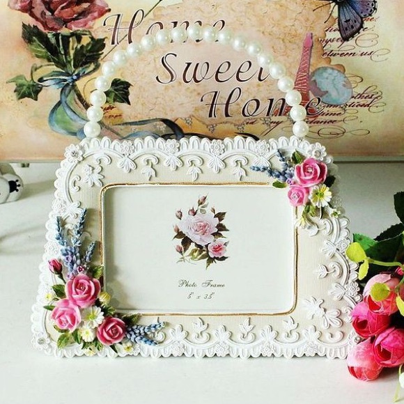 Other - 4 Rose Resin Antique Pearl Handle Picture Frames